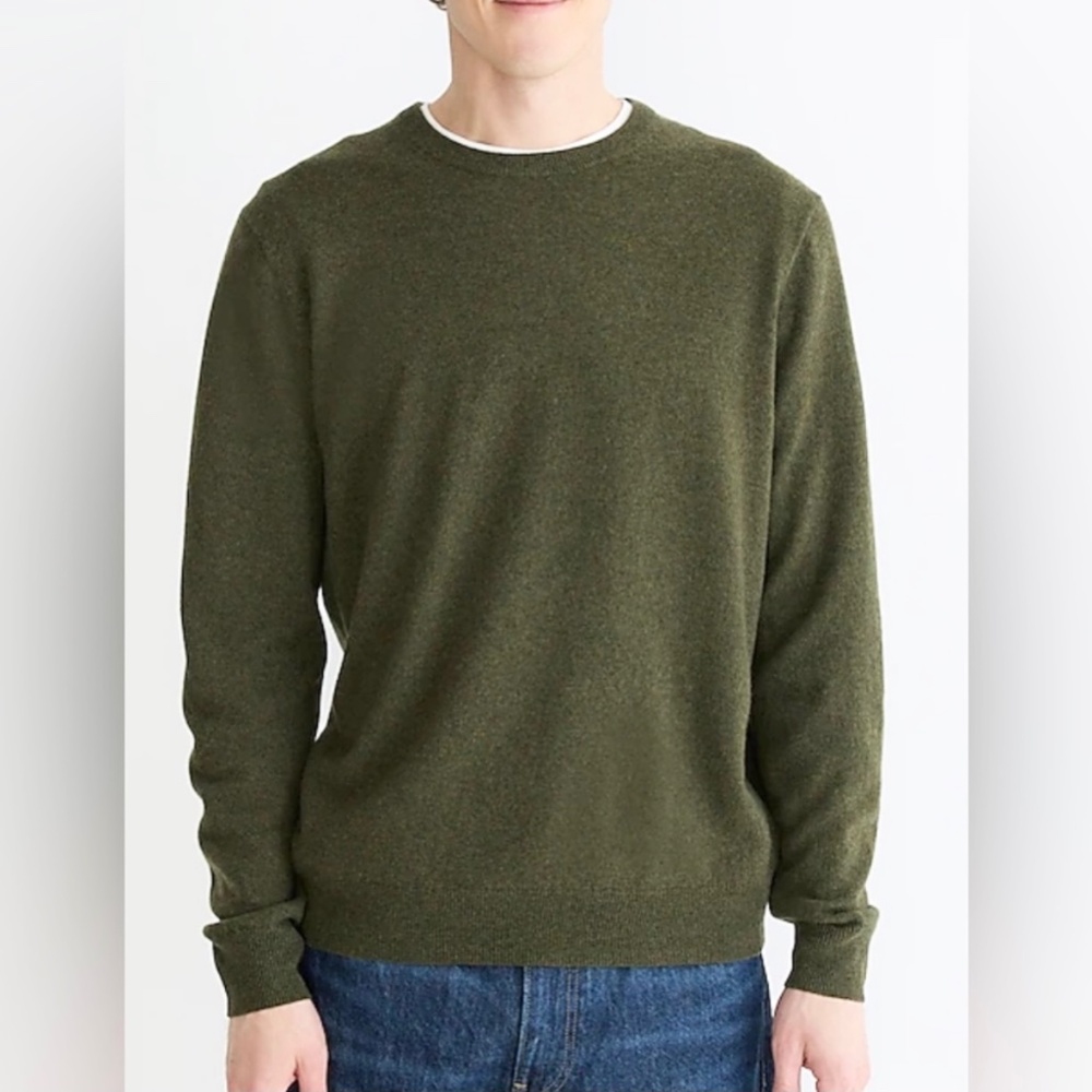 J. Crew Mens Sweater L Green 100% Cashmere Knit Solid Crew Neck Pullover